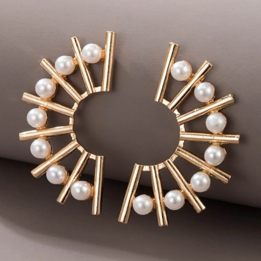 COPY - Best seller! Gold and pearl detail abstract statement earrings
